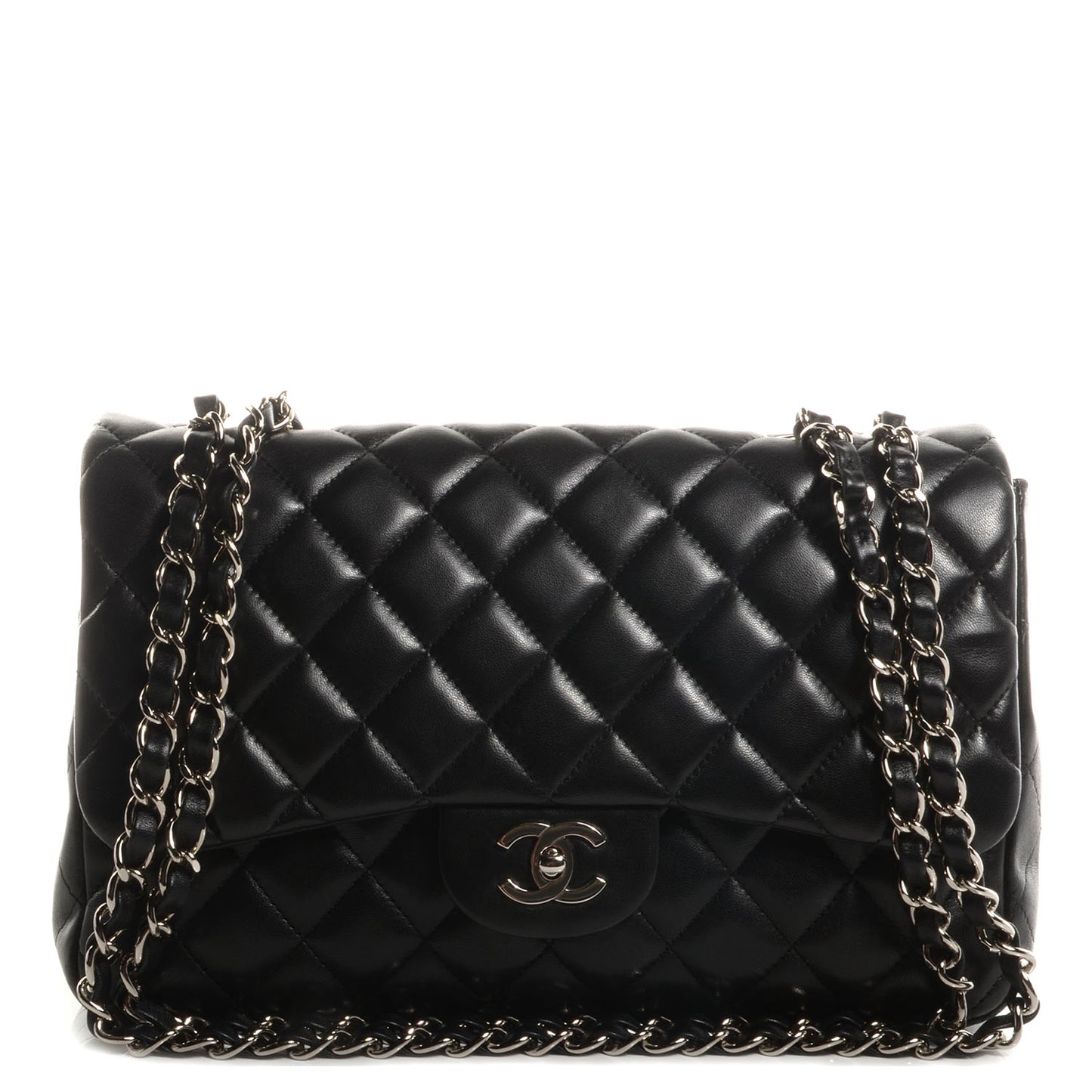 Lambskin Quilted Jumbo Single Flap Black