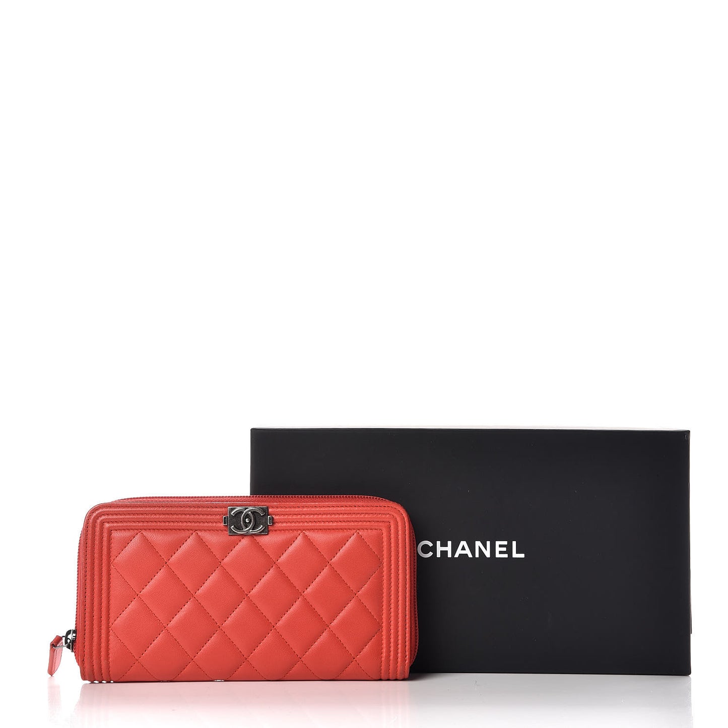Lambskin Quilted Boy Zip Around Wallet Red