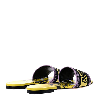 Christian Dior Canvas D-Jungle Pop Embroidered Dway Flat Slide Sandals 37 Bright Yellow Pink Multicolor 4 of 10