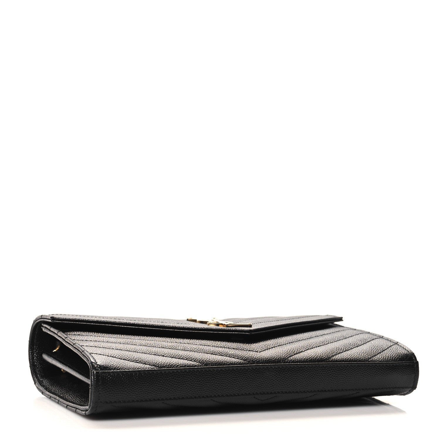 Saint Laurent Grain De Poudre Matelasse Chevron Monogram Chain Wallet  Black 4 of 11