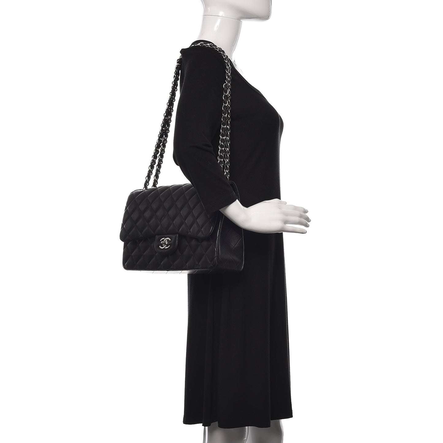 Lambskin Quilted Jumbo Double Flap Black