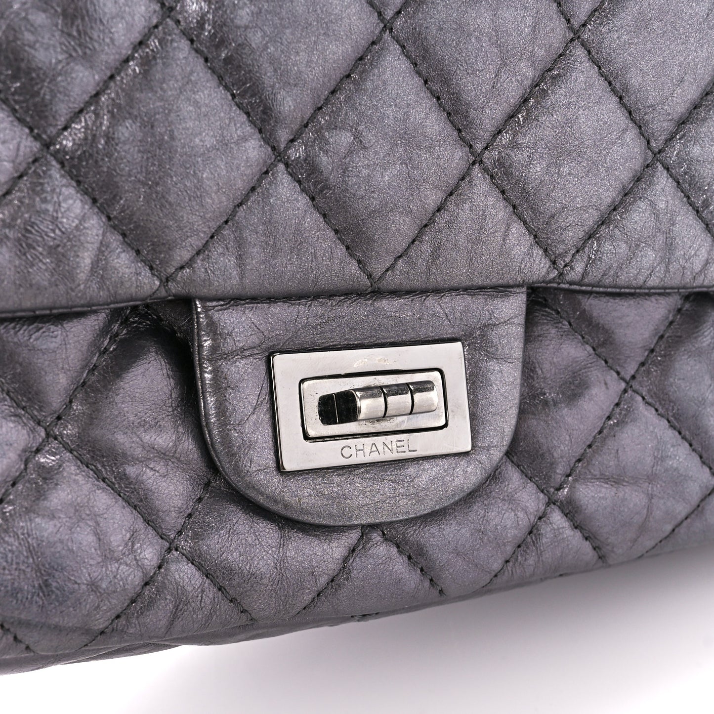 Metallic Aged Calfskin Quilted 2.55 Reissue 227 Flap Dark Silver