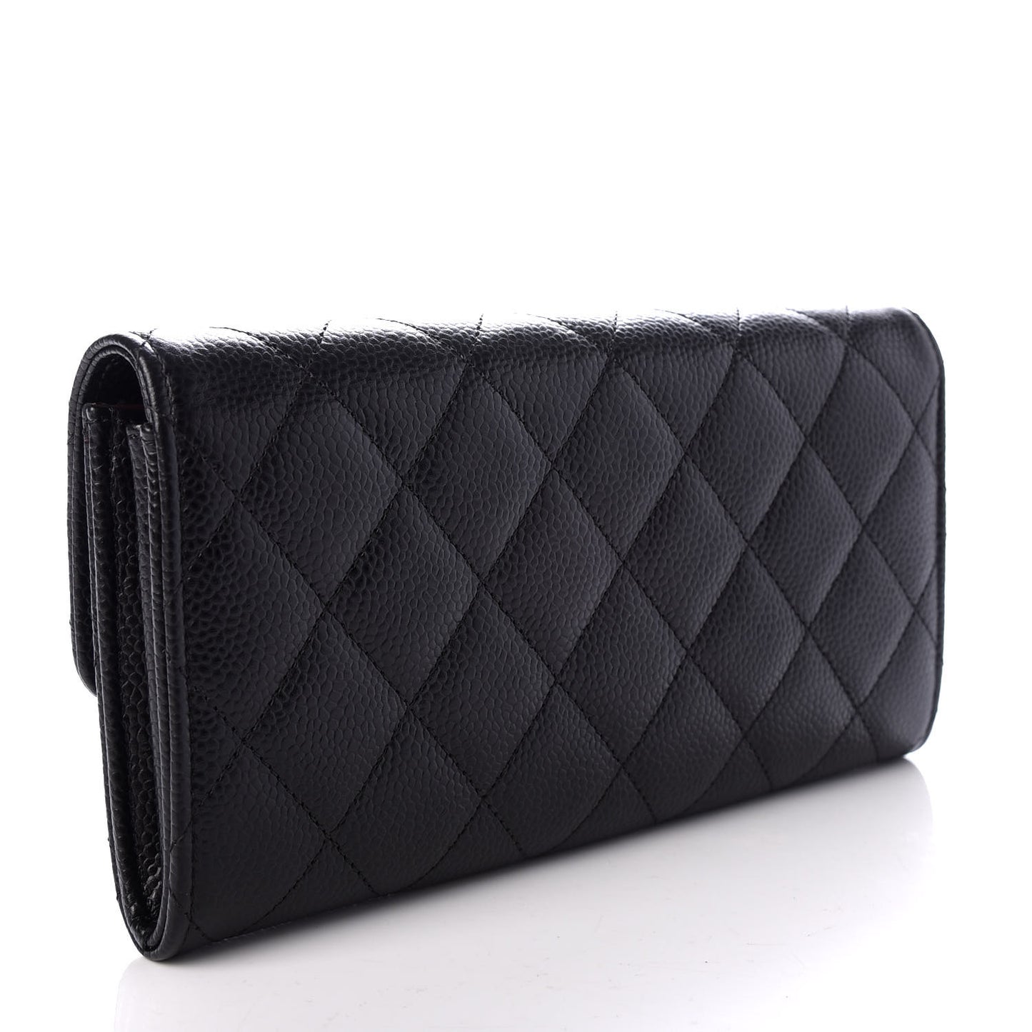 Caviar Quilted Large Gusset Flap Wallet Black