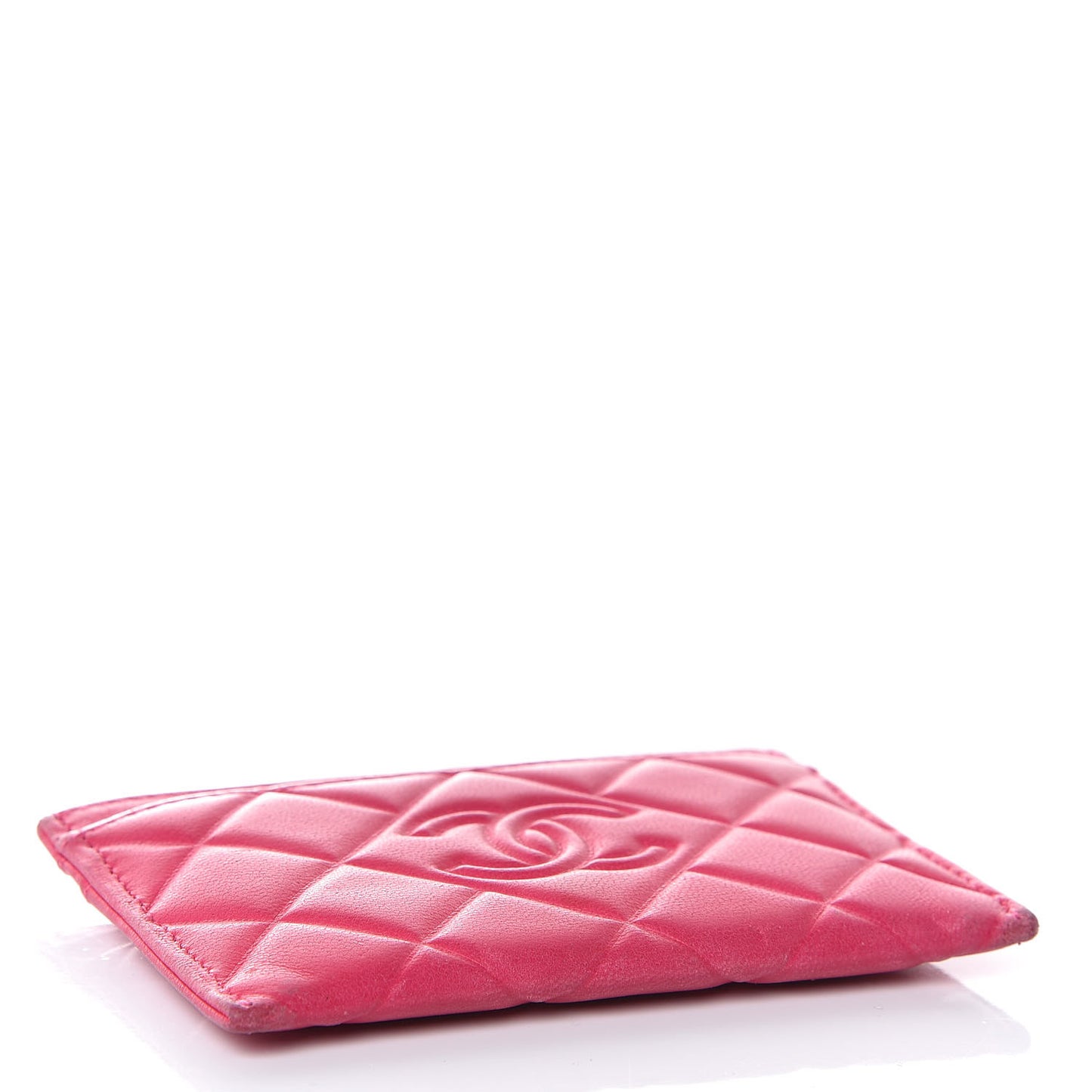 Lambskin Quilted Diamond CC Card Holder Fuchsia