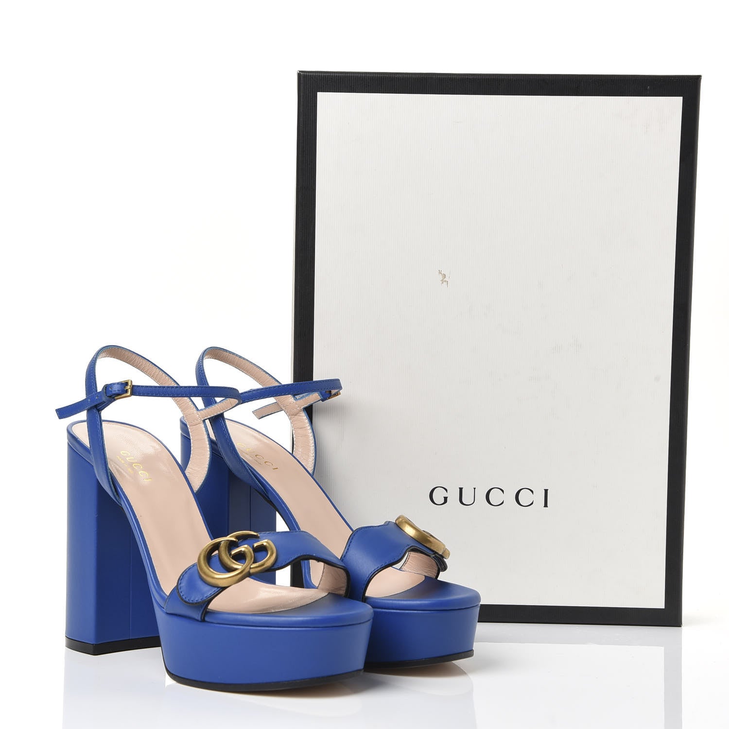 Gucci Calfskin GG Marmont Ankle Wrap 30/115mm Platform Sandals 36 Bright Blue 9 of 9