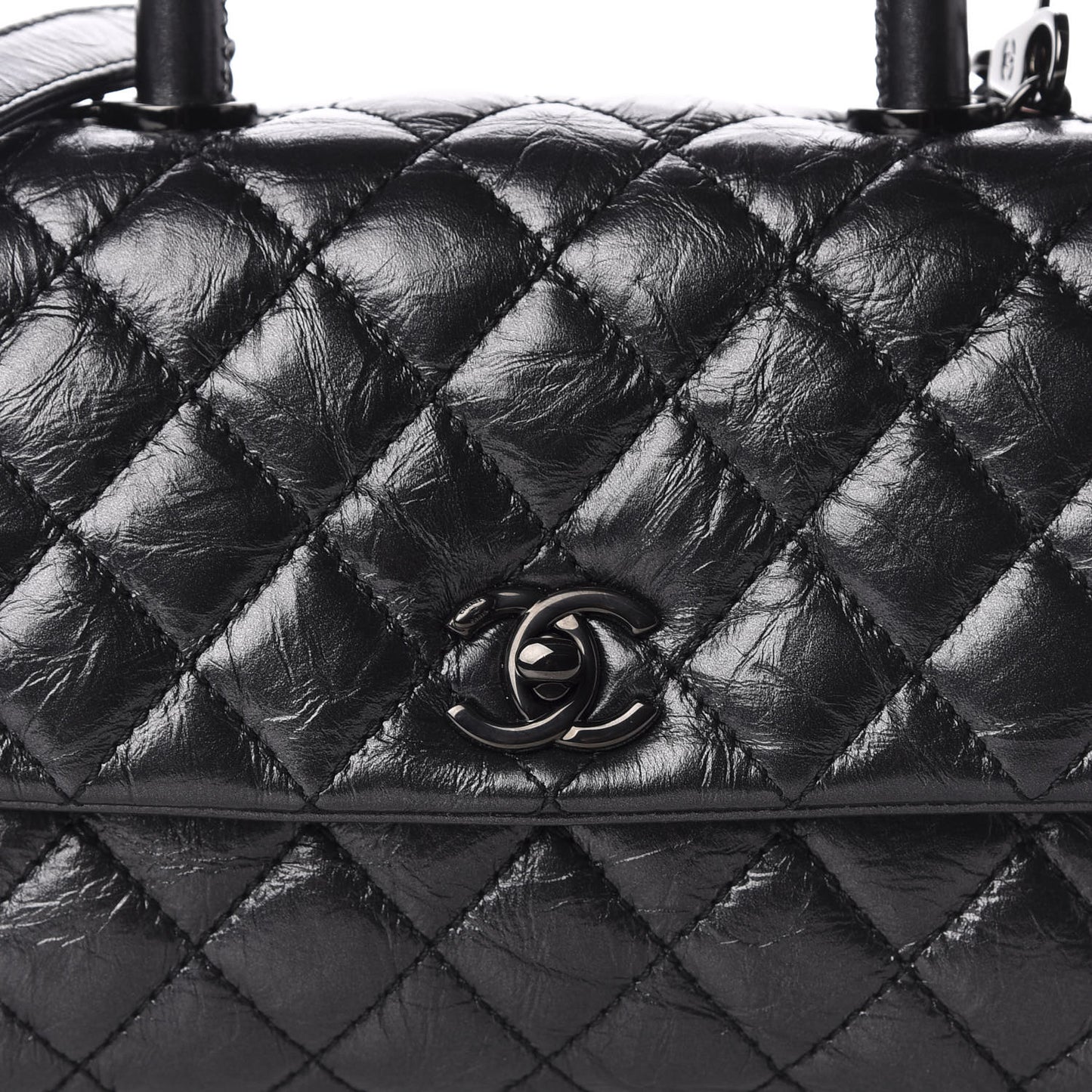 Aged Calfskin Quilted Mini Coco Handle Flap So Black