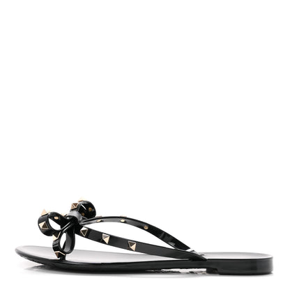 Valentino Garavani PVC Jelly Rockstud Bow Thong Sandals 40 Black 1 of 9