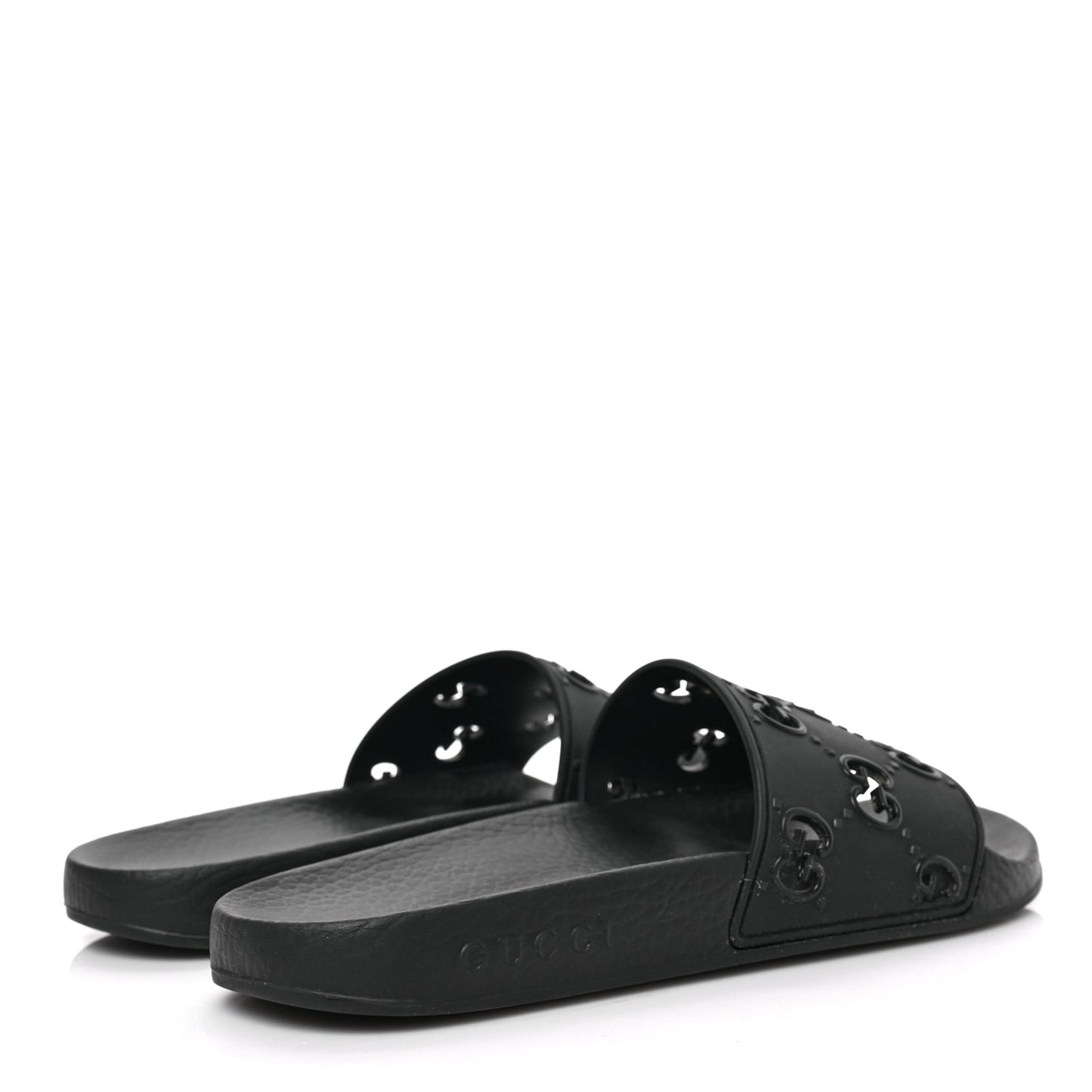 Rubber GG Monogram Perforated Womens Slide Sandals 38 Black
