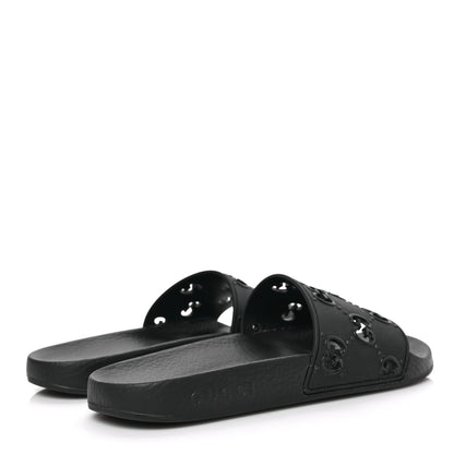 Gucci Rubber GG Monogram Perforated Womens Slide Sandals 38 Black 4 of 6