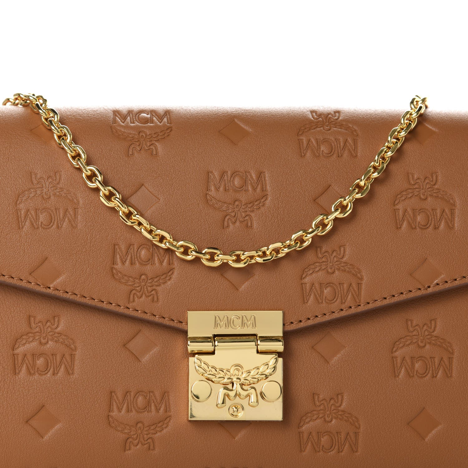 MCM Calfskin Ottomar Monogram Medium Millie Crossbody Bag Cognac 9 of 9