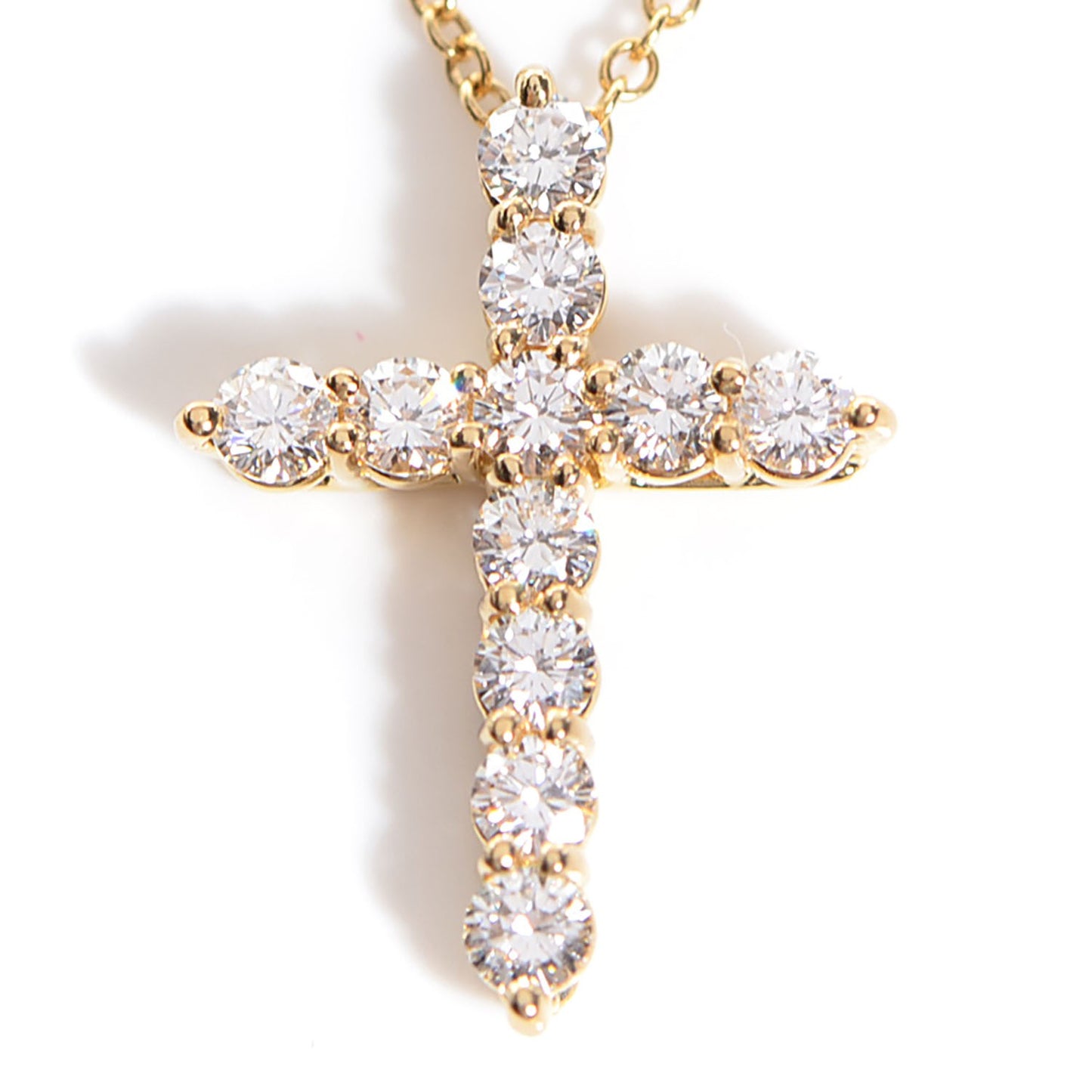 18K Yellow Gold Diamond Small Cross Pendant Necklace