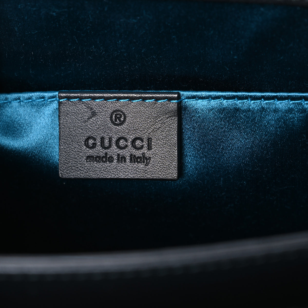 Gucci Suede Patent Web Dragon Embroidered Small Ophidia Chain Shoulder Bag Blue Black 5 of 9