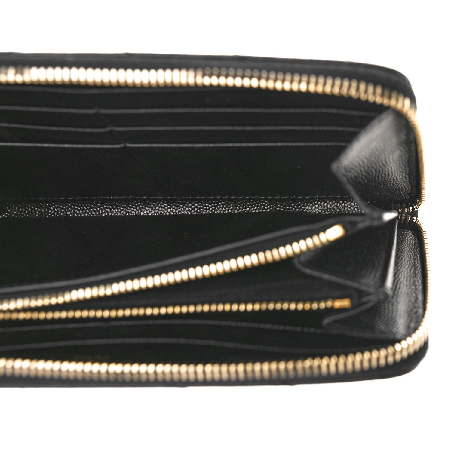 Saint Laurent Grain De Poudre Matelasse Chevron Monogram Zip Around Wallet Black 5 of 8