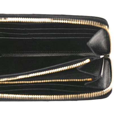 Saint Laurent Grain De Poudre Matelasse Chevron Monogram Zip Around Wallet Black 5 of 8