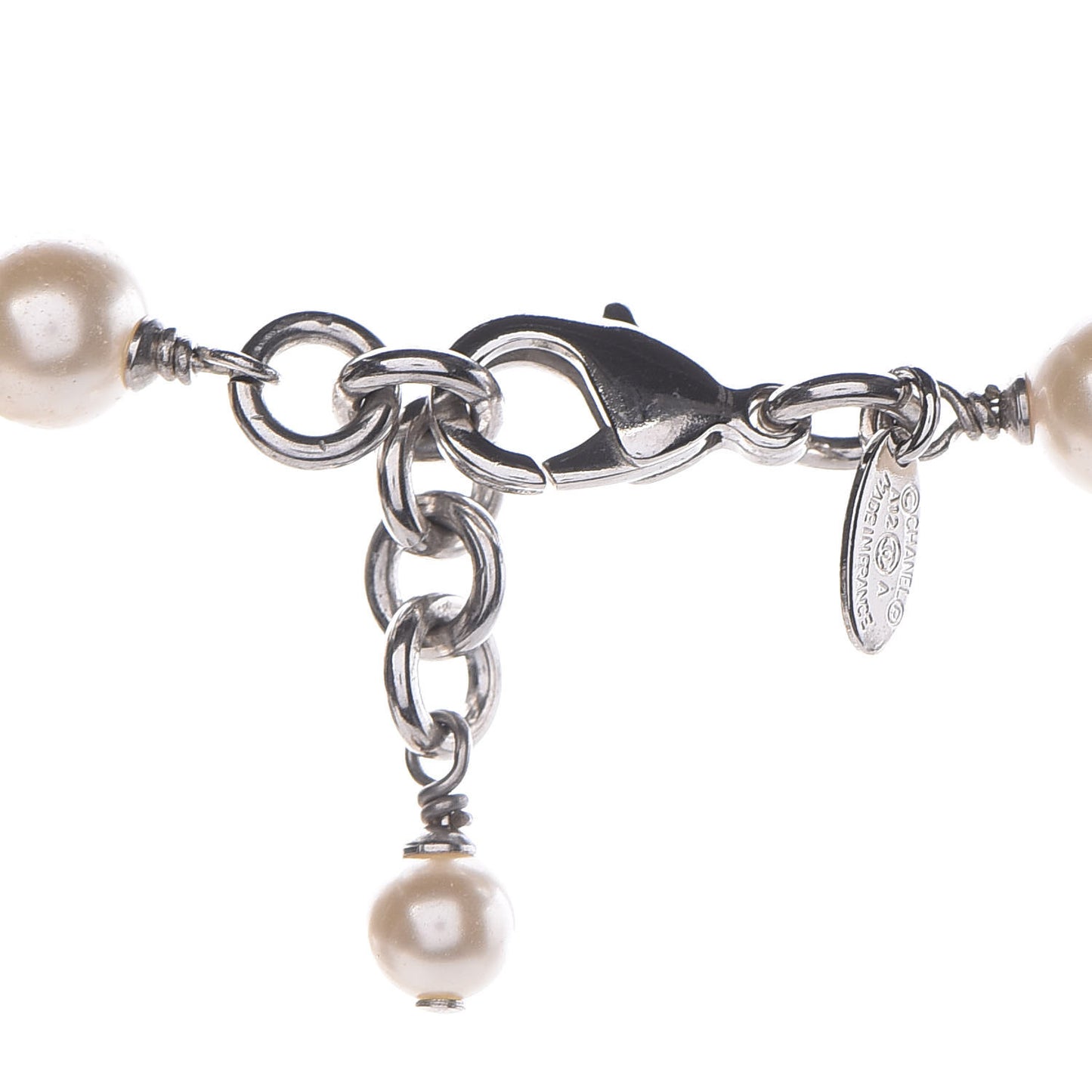 Crystal Pearl CC Long Necklace Silver