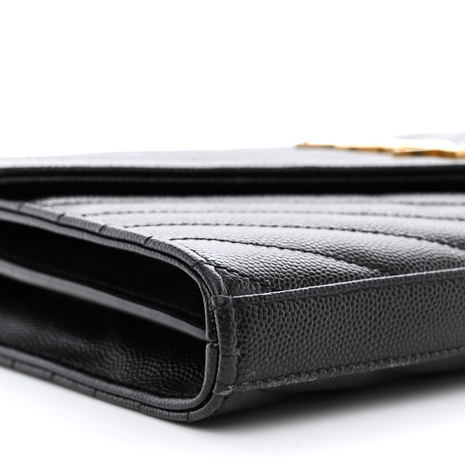Saint Laurent Grain De Poudre Matelasse Chevron Monogram Chain Wallet Black 8 of 10