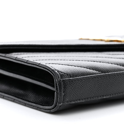 Saint Laurent Grain De Poudre Matelasse Chevron Monogram Chain Wallet Black 8 of 10