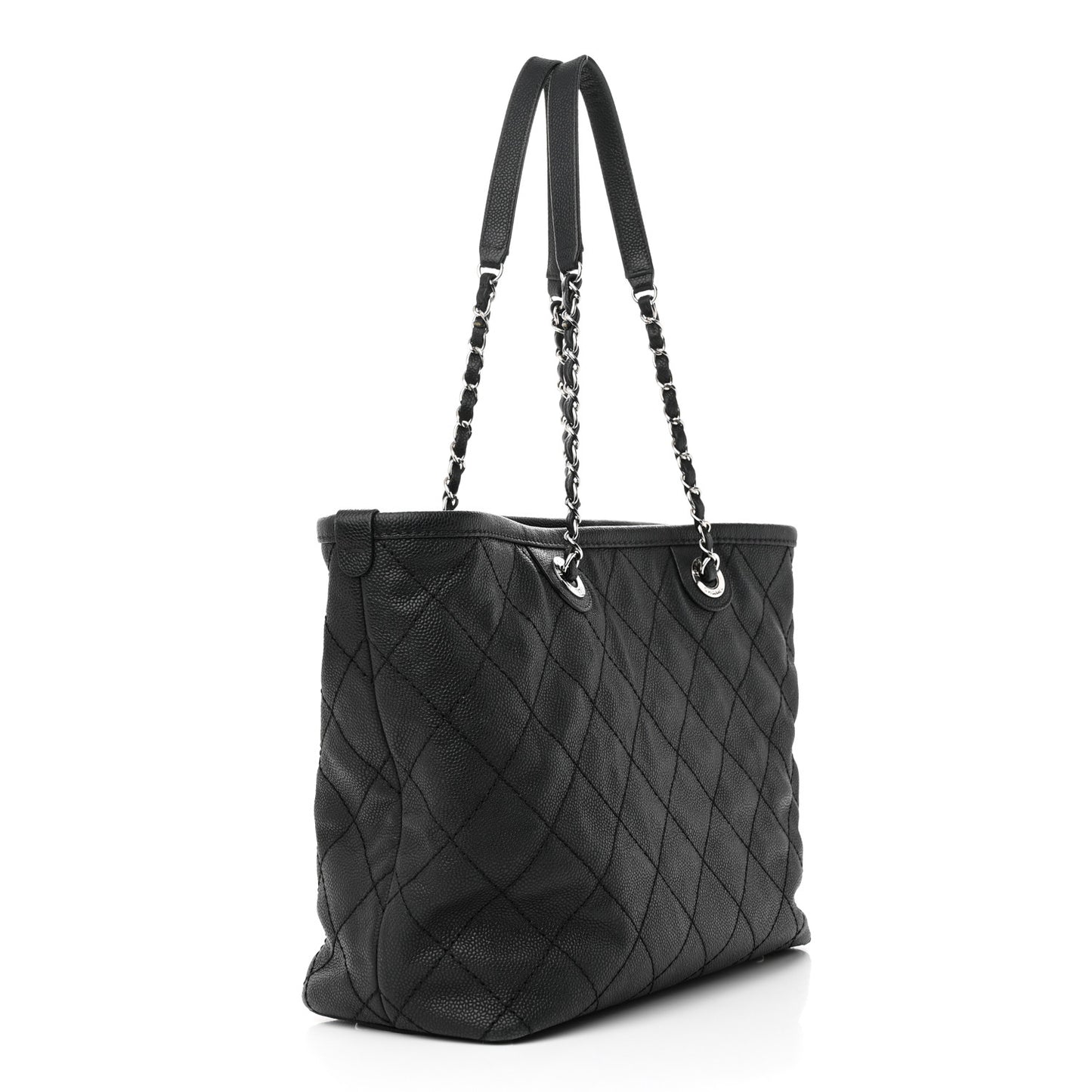 Grained Calfskin Quilted Small Daily Shopping Tote Black
