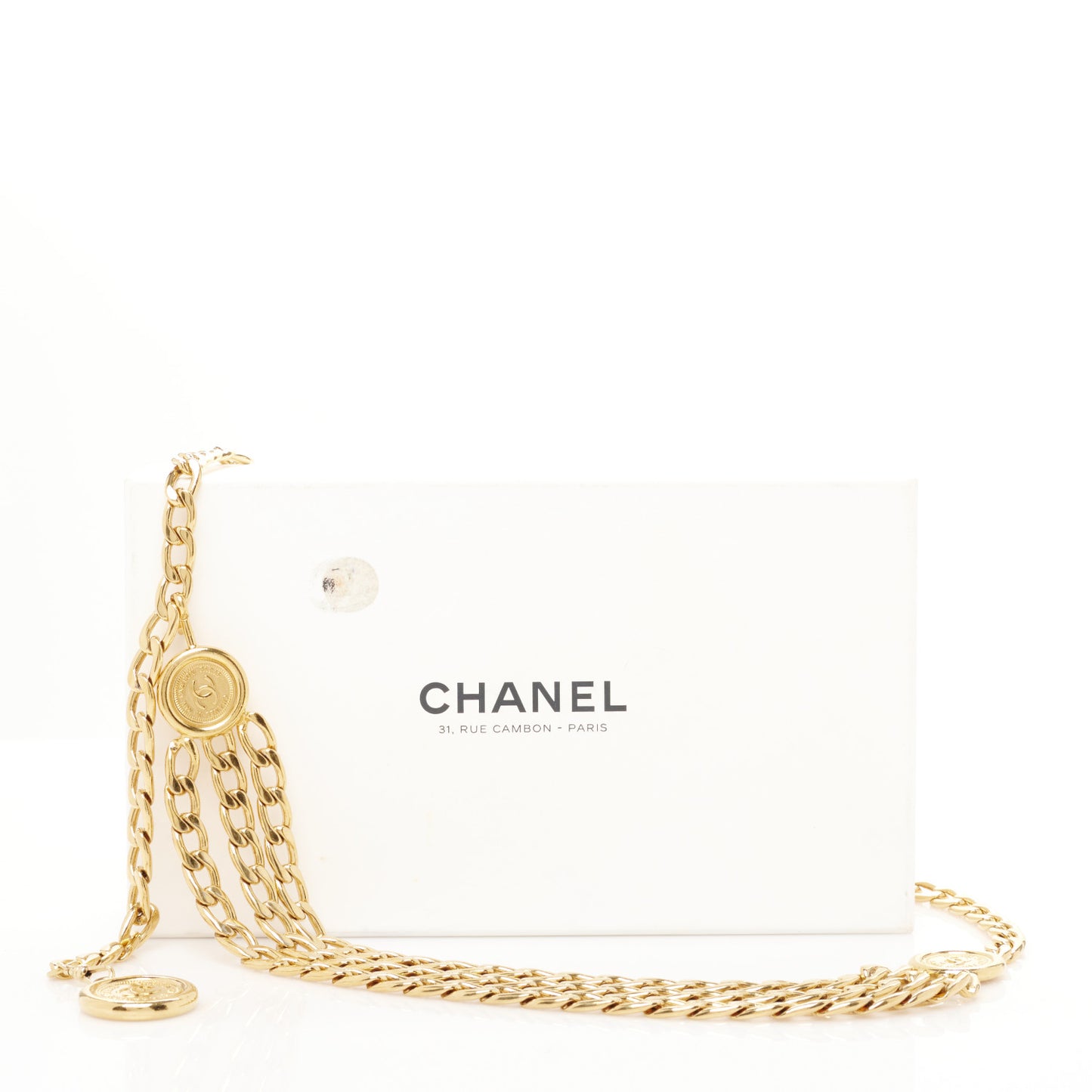 Metal Medallion CC Triple Chain Belt Gold