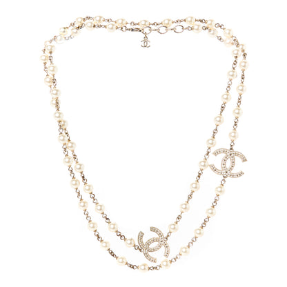 Chanel Crystal Pearl CC Long Necklace Gold 3 of 5