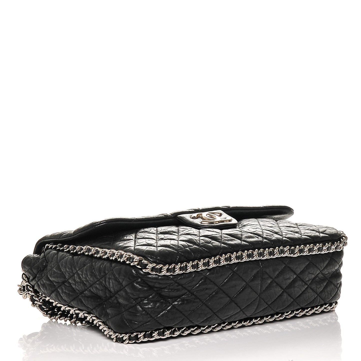 Washed Lambskin Quilted Maxi Chain Around Flap Black