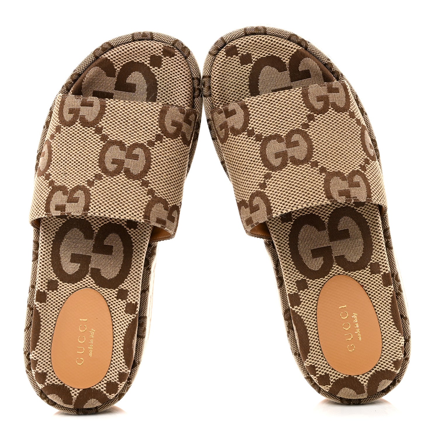 Gucci Monogram Maxi GG Angelina Platform 55mm Slide Sandals 37 Camel Ebony 2 of 10