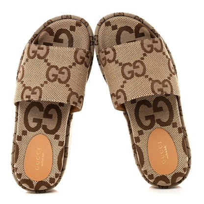 Gucci Monogram Maxi GG Angelina Platform 55mm Slide Sandals 37 Camel Ebony 2 of 10
