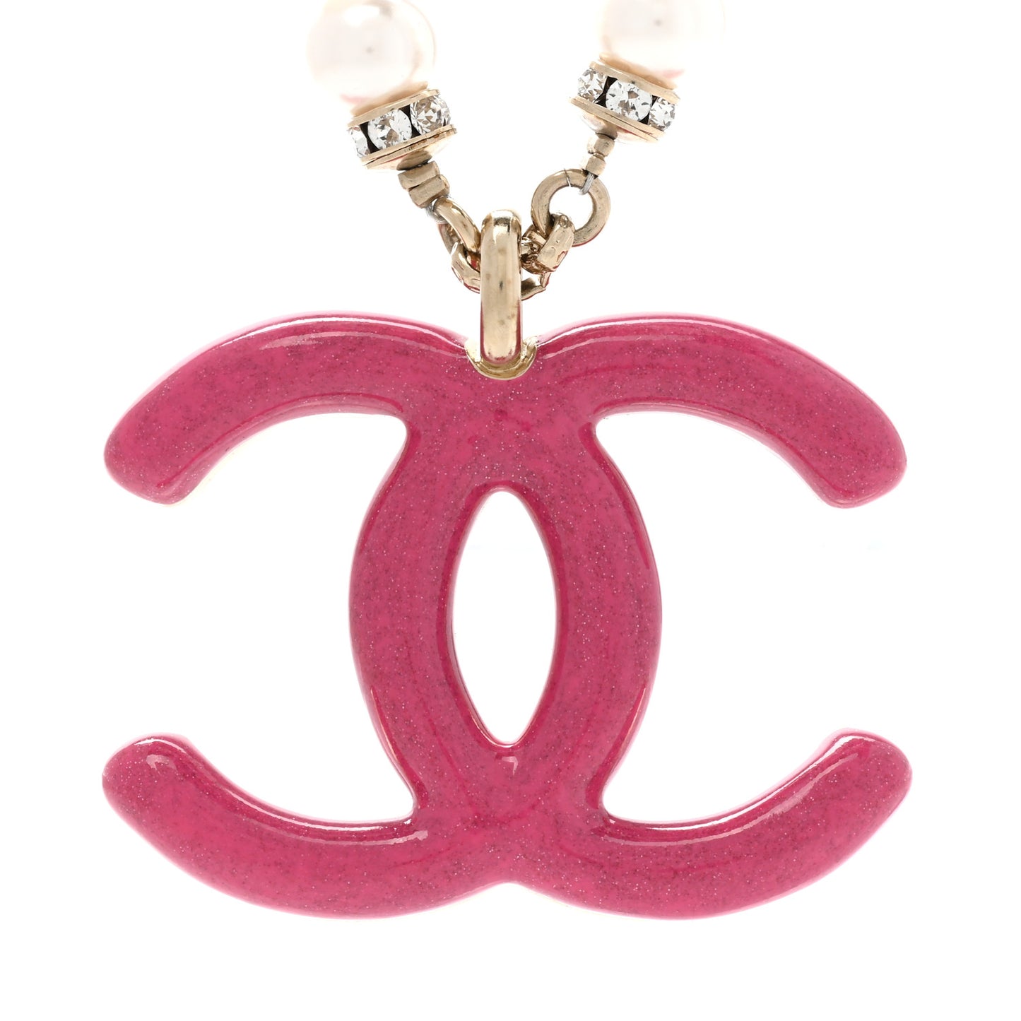 Pearl Crystal Resin CC Reversible Necklace Pink Gold White