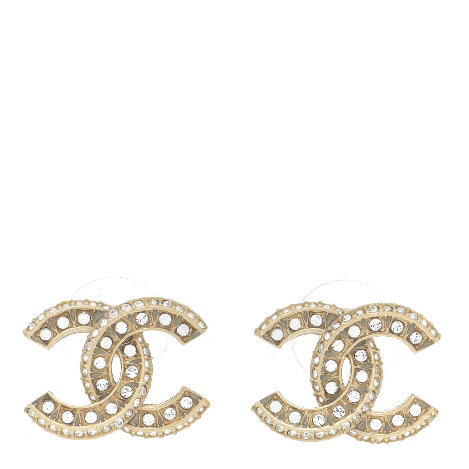Chanel Crystal Timeless CC Earrings Light Gold 1 of 5