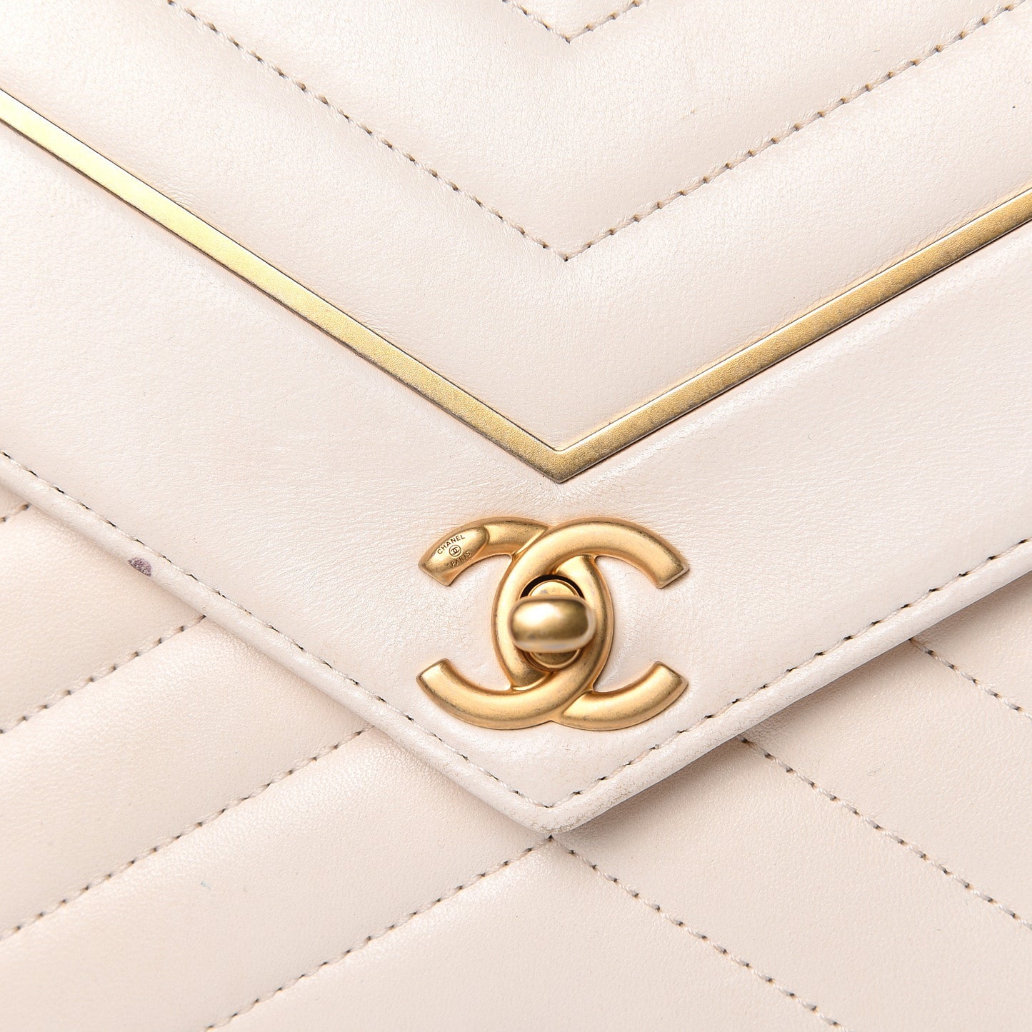 Lambskin Reversed Chevron Quilted Flap White