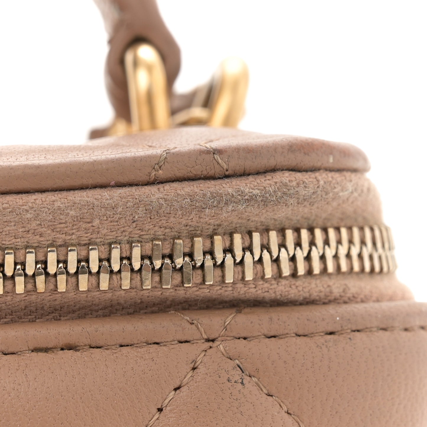 Lambskin Quilted Top Handle Mini Vanity Case With Chain Beige