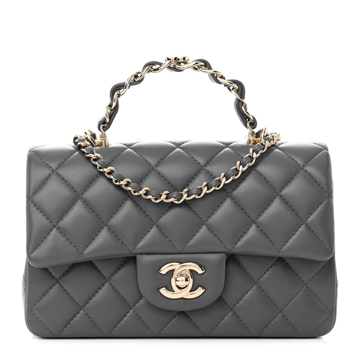 Lambskin Quilted Mini Chain Top Handle Rectangular Flap Grey