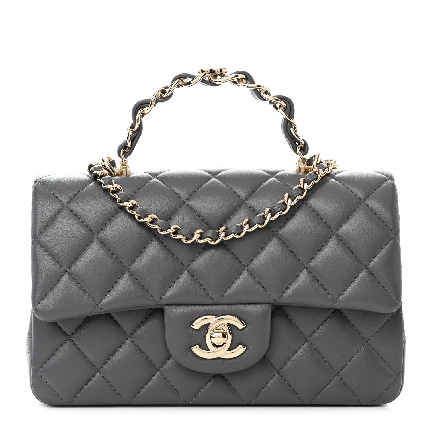 Chanel Lambskin Quilted Mini Chain Top Handle Rectangular Flap Grey 1 of 10