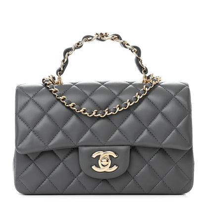 Chanel Lambskin Quilted Mini Chain Top Handle Rectangular Flap Grey 1 of 10