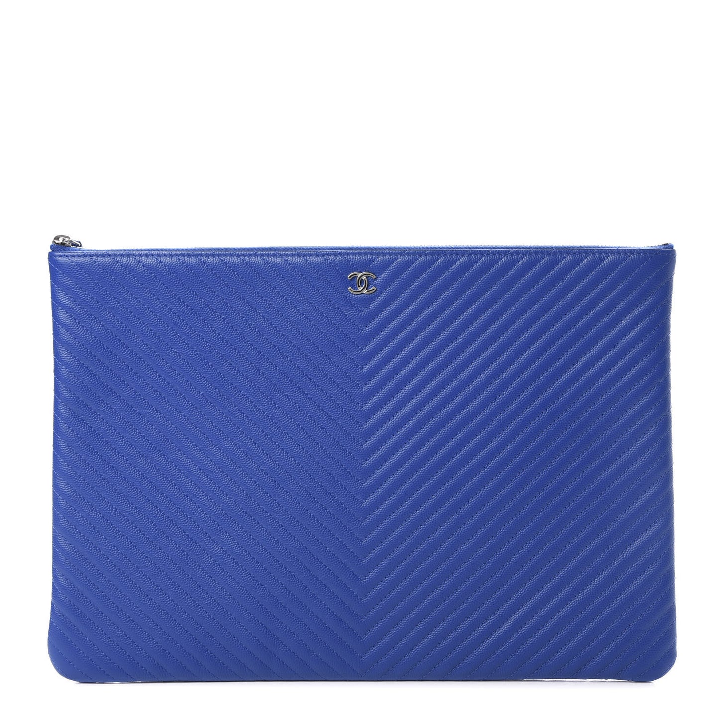 Caviar Chevron Quilted Large Cosmetic Case Bright Blue