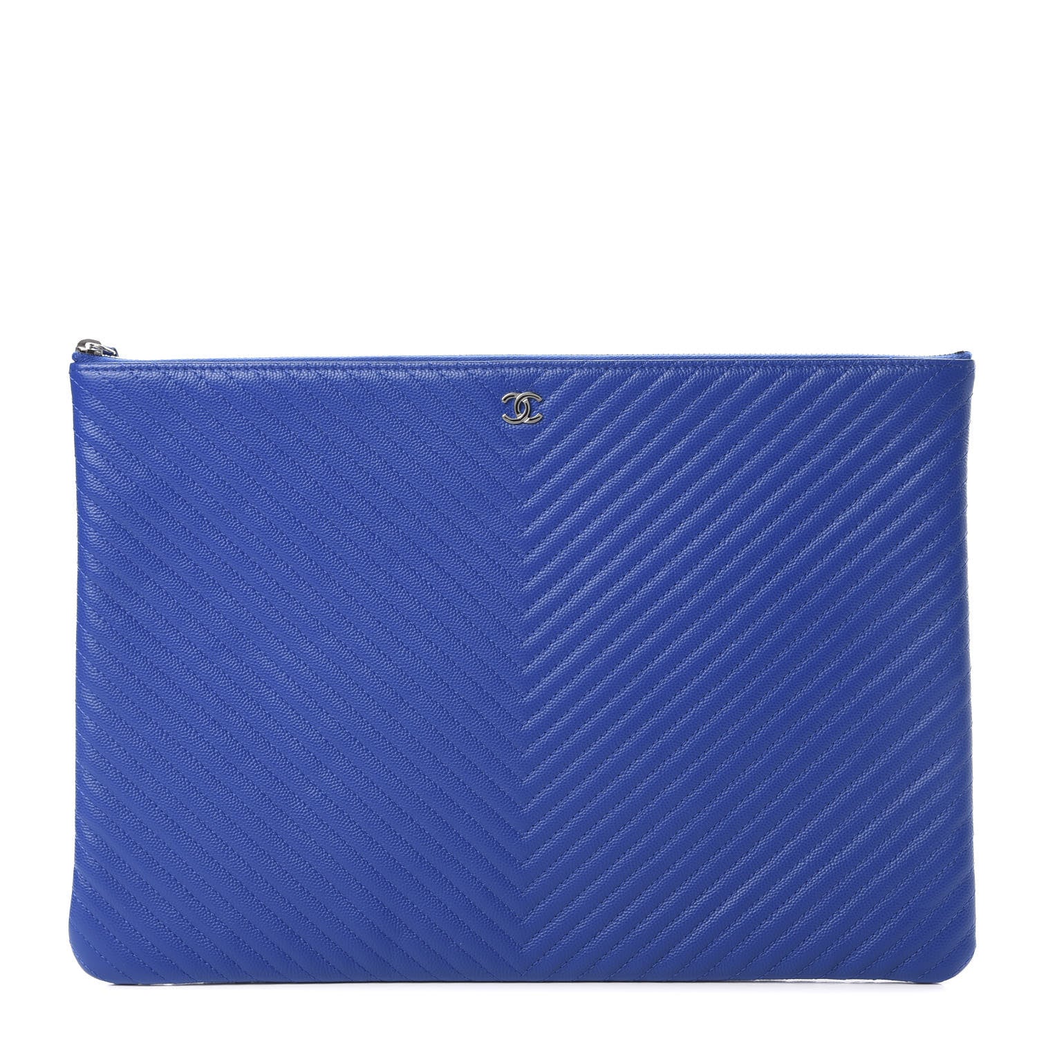Chanel Caviar Chevron Quilted Large Cosmetic Case Bright Blue 1 of 7