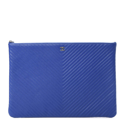 Chanel Caviar Chevron Quilted Large Cosmetic Case Bright Blue 1 of 7