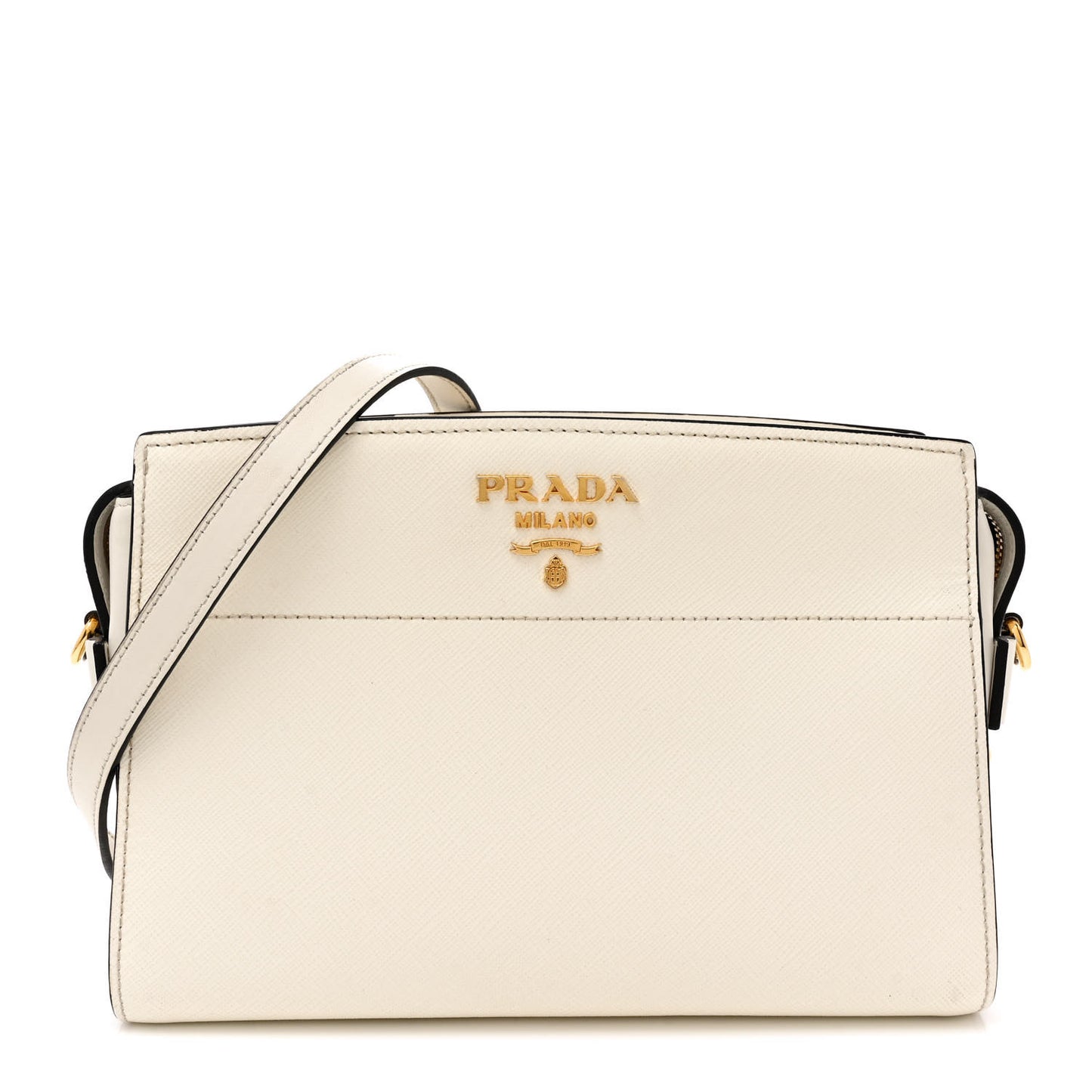 Saffiano City Calfskin Esplanade Crossbody Bag White