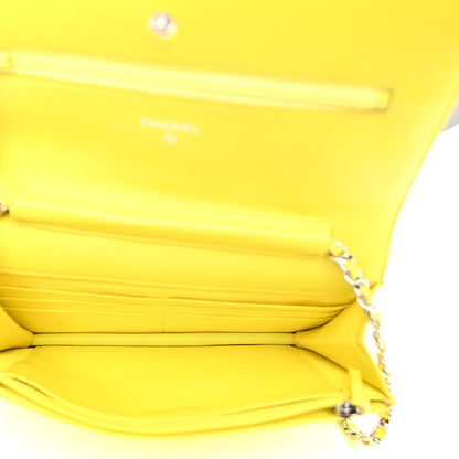 Chanel Patent Quilted Wallet On Chain WOC Yellow 5 of 12