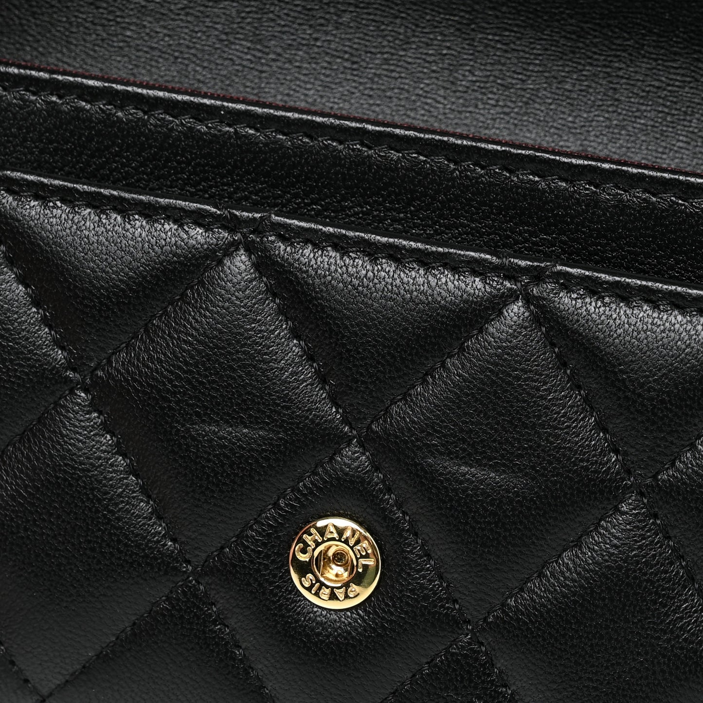 Lambskin Quilted Flap Card Holder Wallet Black