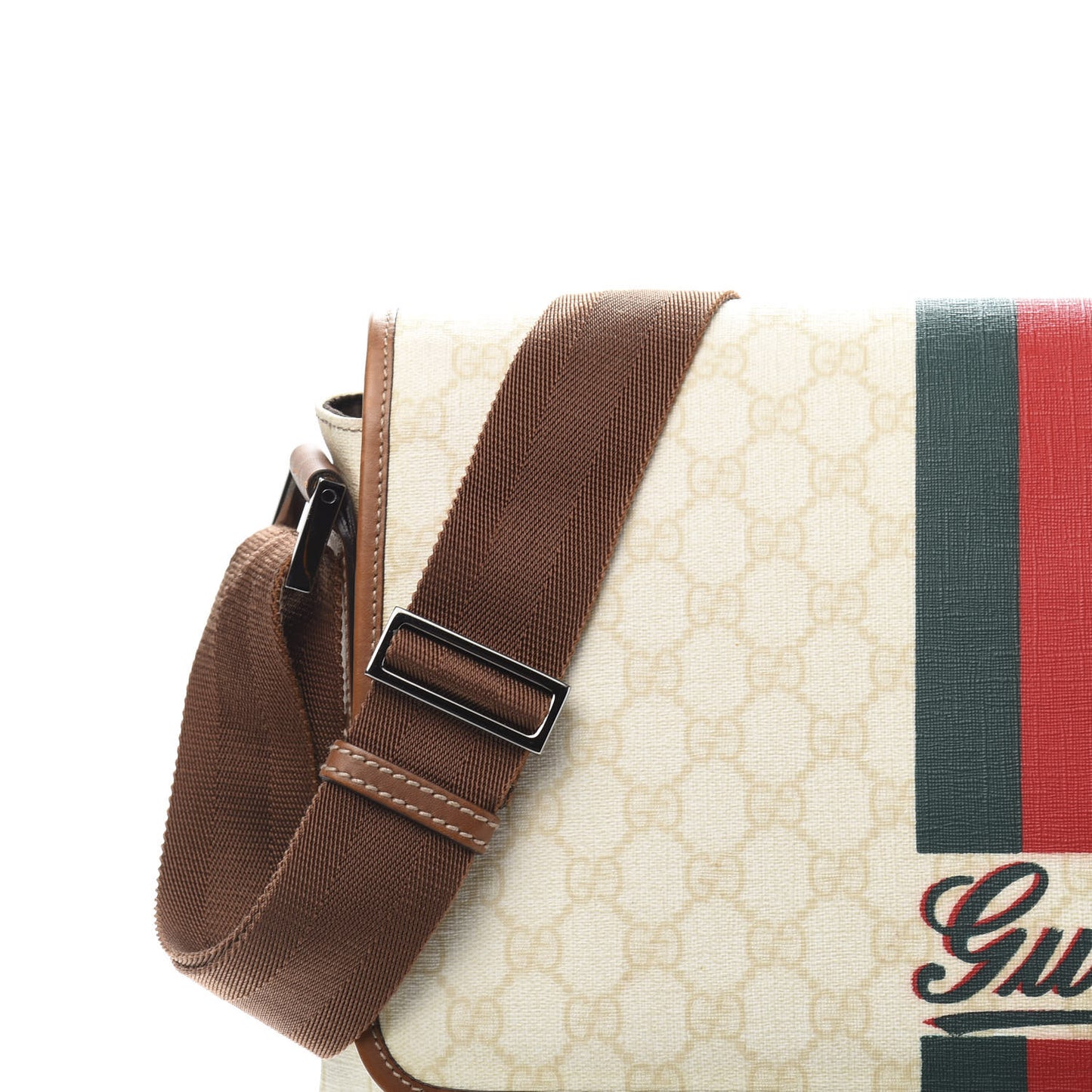 Monogram Web Stripe Medium Flap Messenger Bag White