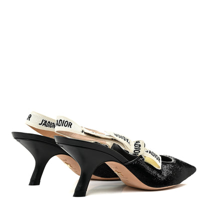 Christian Dior Shiny Velvet Ribbon J'Adoir Slingback 65mm Pumps 38 Black 4 of 8