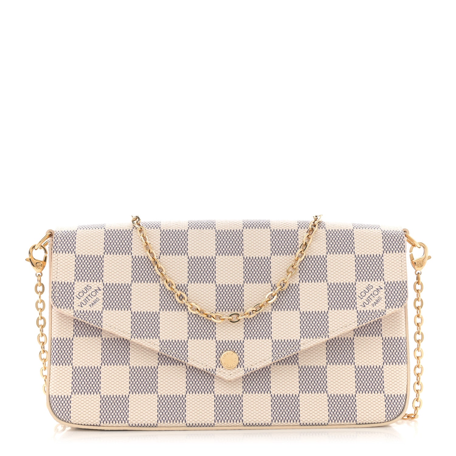 Louis Vuitton Damier Azur Pochette Felicie Chain Wallet Rose Ballerine 1 of 12