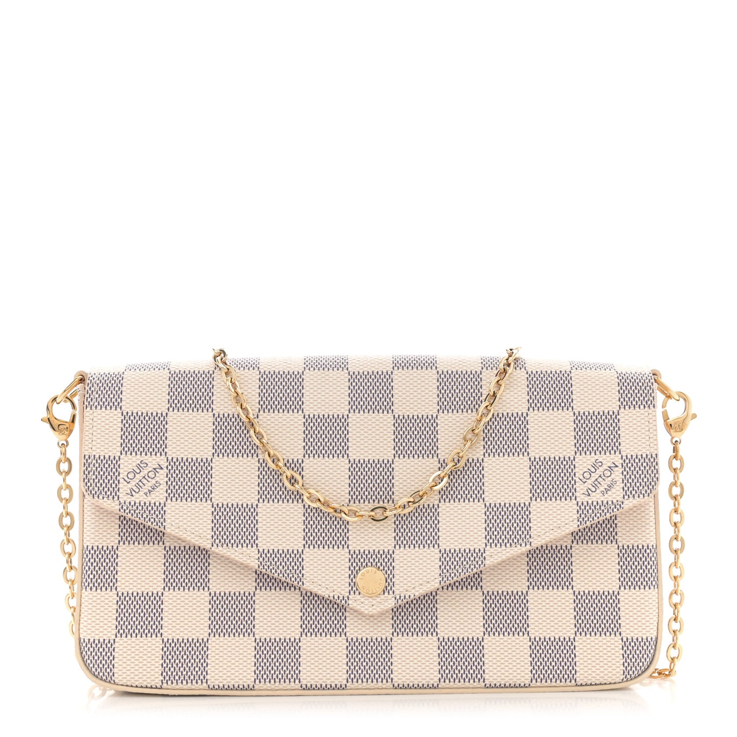 Damier Azur Pochette Felicie Chain Wallet Rose Ballerine