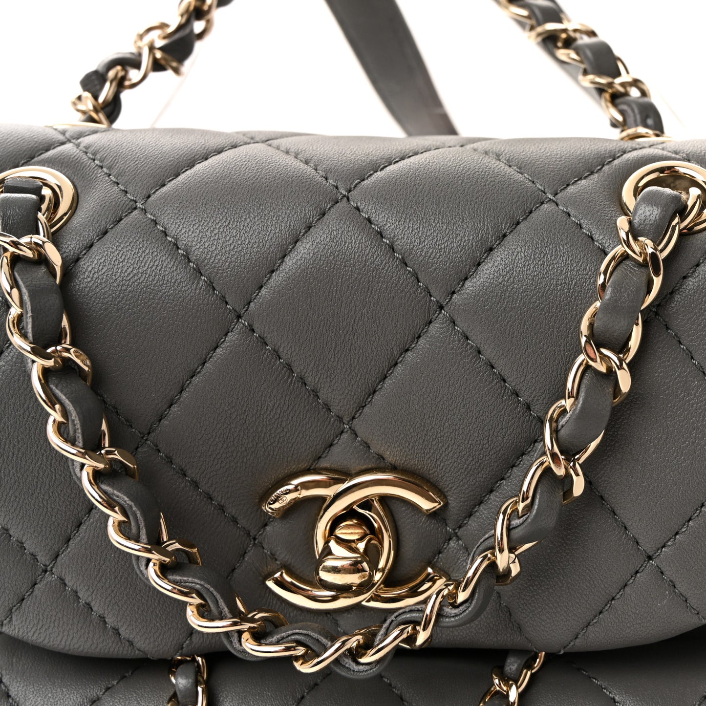 Lambskin Quilted Small Duma Drawstring Backpack Grey
