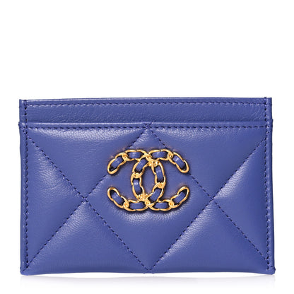 Chanel Shiny Goatskin Quilted Chanel 19 Card Holder Blue 1 of 10