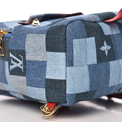 Louis Vuitton Denim Damier Monogram Patchwork Palm Springs Backpack Mini Blue Rouge 7 of 9