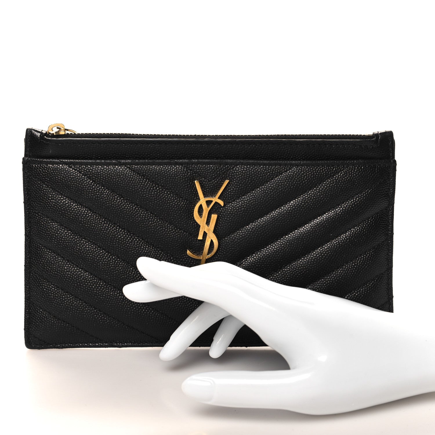 Saint Laurent Grain De Poudre Chevron Monogram Bill Pouch Black 2 of 7