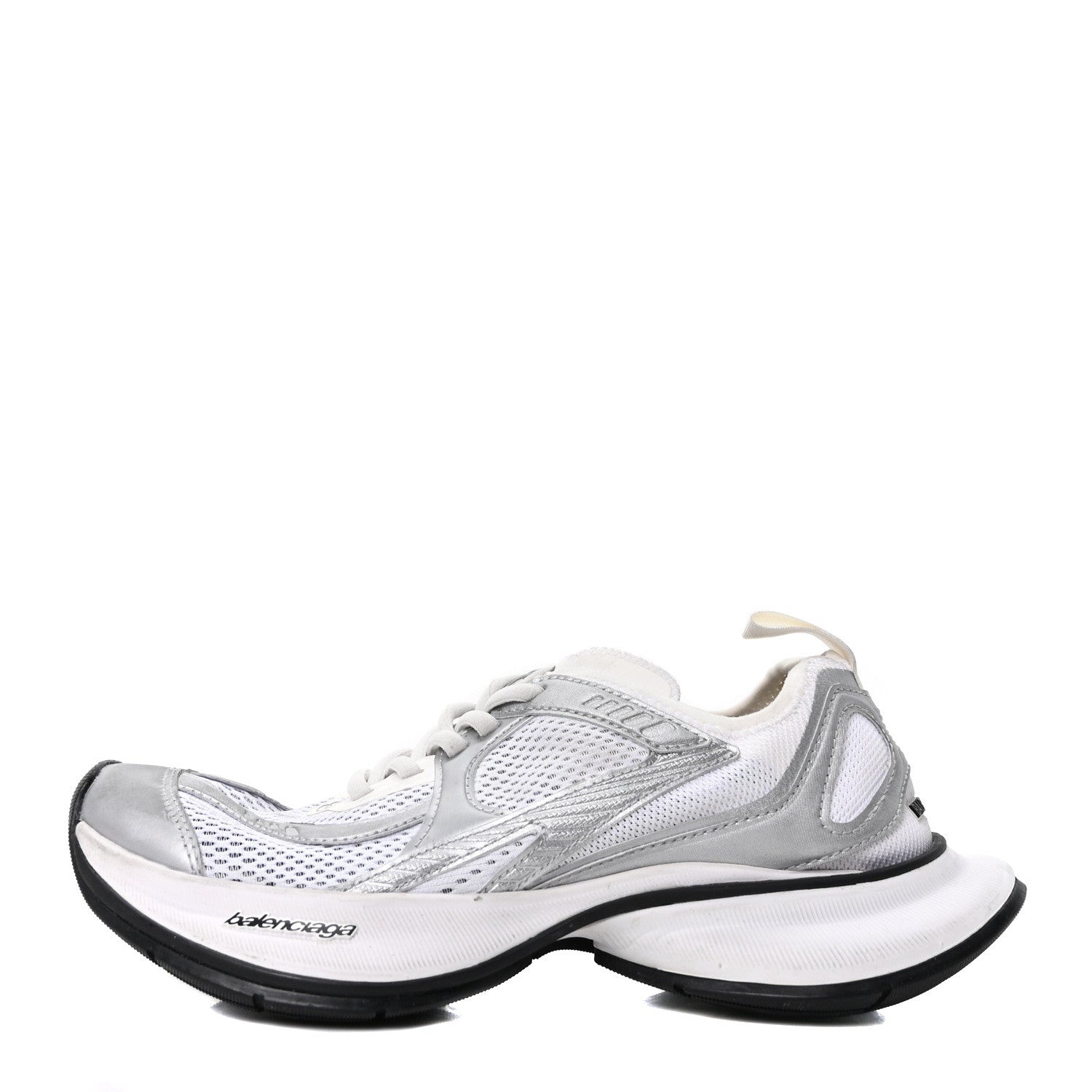 Balenciaga Metallic Calfskin Mesh Circuit Womens Sneaker 37 Silver White 1 of 8