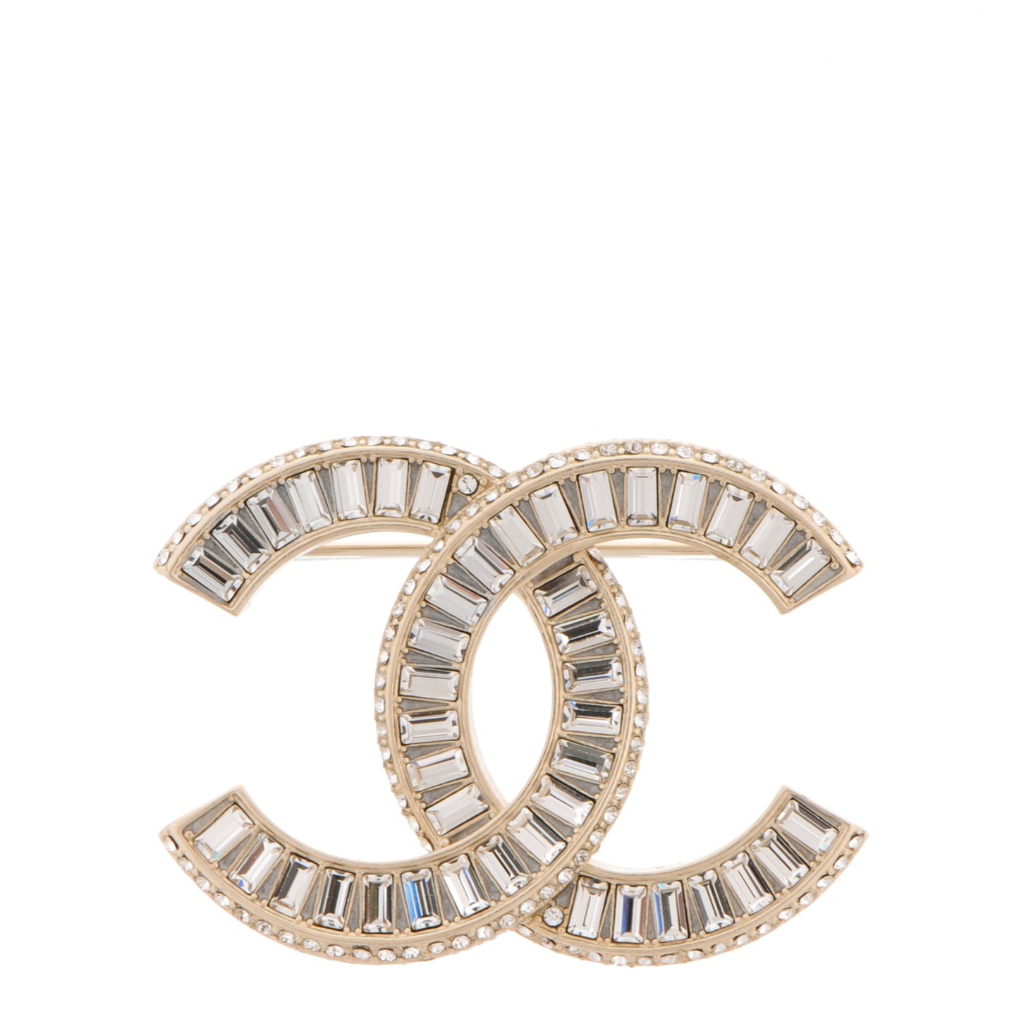 Baguette Crystal CC Brooch Light Gold
